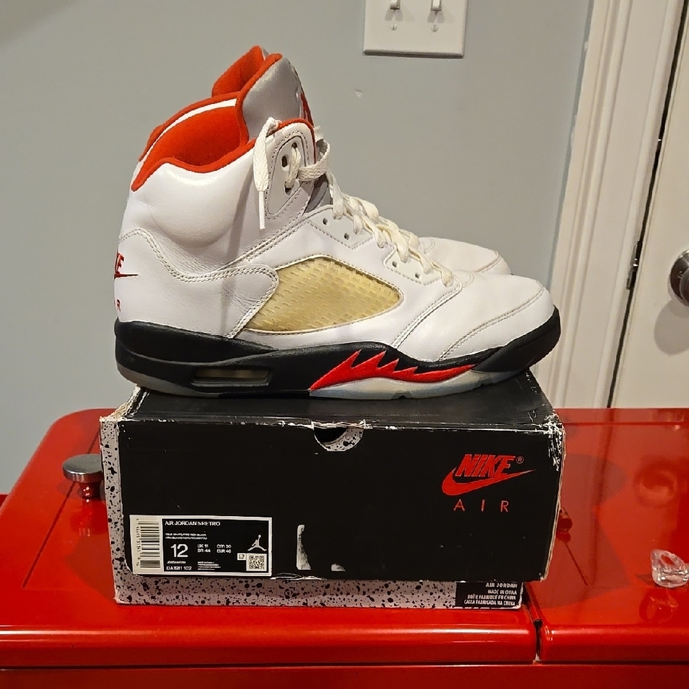 Air Jordan 5 Retro Sneakers - White, Red, Black